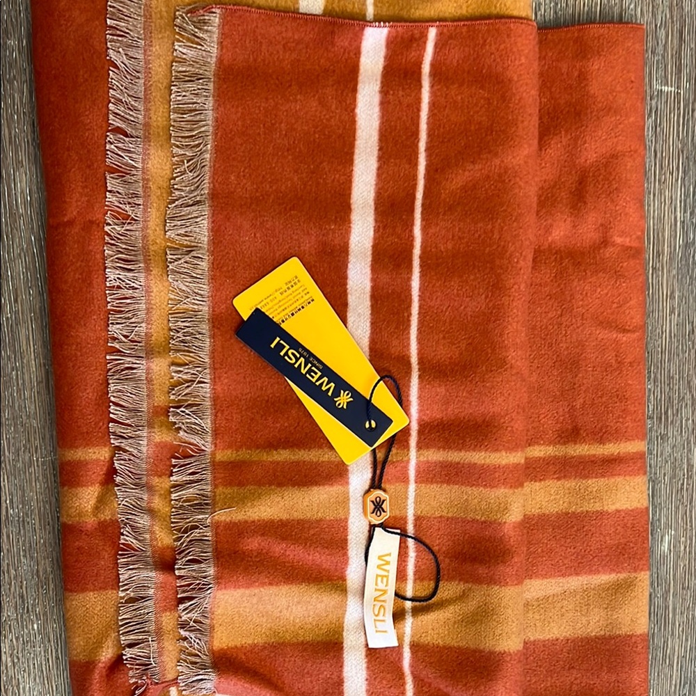 Wensli Orange Plaid Scarf NWT